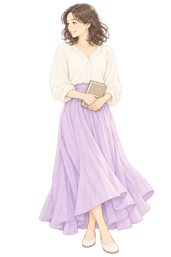 ノートを抱え、微笑む女性